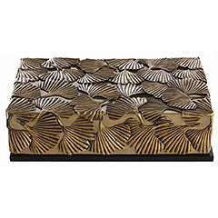 LIDDED WOODEN BRASS BOX