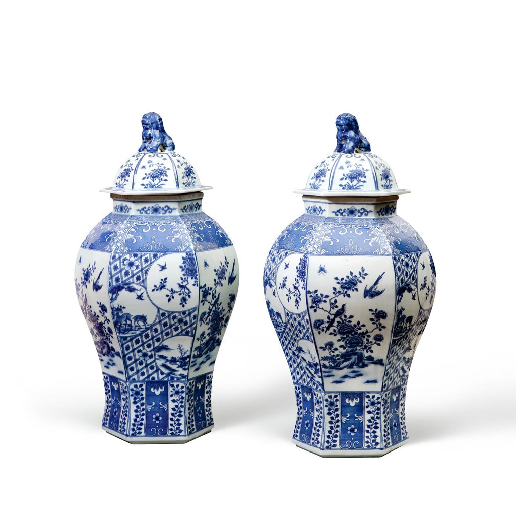 BLUE & WHITE HAND PAINTED PORCELAIN JAR